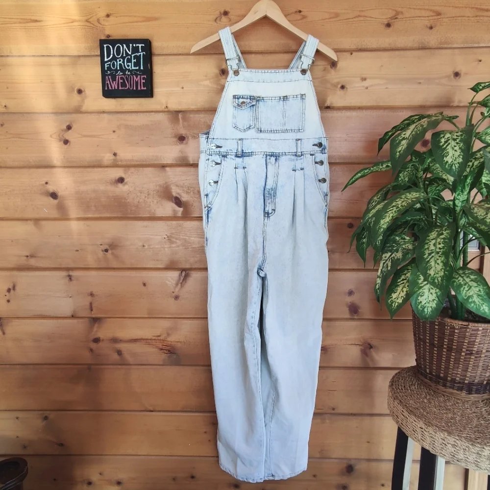 Cotler 💜 Vintage Overalls Denim Jean Bibs Acid Wash Pleated HTF SzMedium X 32